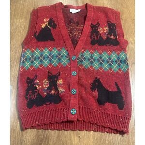 Vintage 90's Sweater Loft Scottie Dog Knit Sweater Vest Argyle Size M